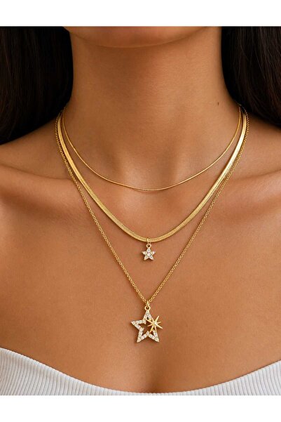 Evaa Jewelry Accessories Zirkon Taşlı Kutup Yıldızı Detaylı Çoklu Kombin Kolye