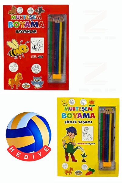Parıltı Yayınları Fabulous Coloring Book-Animals-Farm Life-2 Book Set-Volleyb...