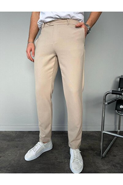 MODAMESTO Ανδρικό παντελόνι σε μπεζ χρώμα, στενή εφαρμογή, με πλαϊνή τσέπη απ...