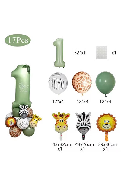 choice2 Other Olive Green 1 Jungle Animal Birthday Balloons Sage Green Number...