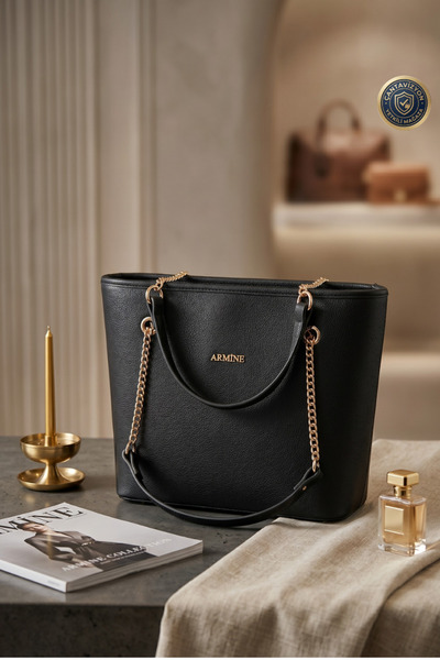 Armine Γυναικεία μαύρη δερμάτινη τσάντα ώμου 271