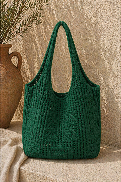 Sea Style Πλεκτή τσάντα ώμου μεγάλου όγκου με σχέδιο κροσέ