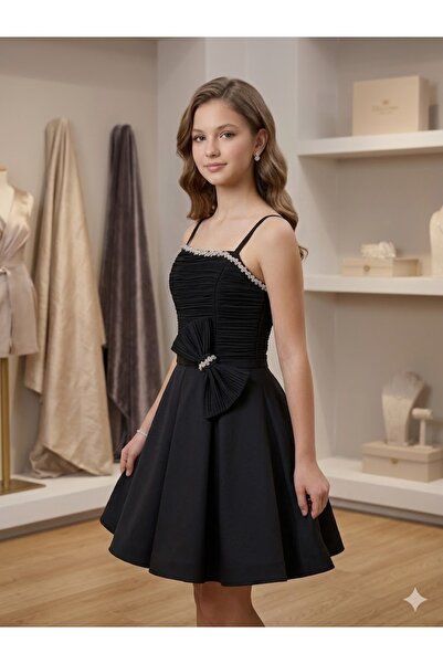 Erkut Κοντό βραδινό φόρεμα για κορίτσια σε κρεμ χρώματος κρεπ