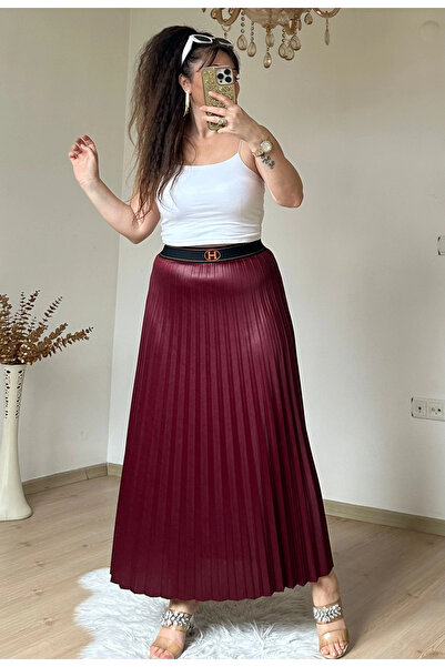 AZRA BUTİK Αθλητική πλισέ φούστα σε μπορντό χρώμα