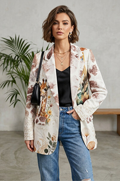 OEM Women's oversized white jacket with Floral Print , S/M