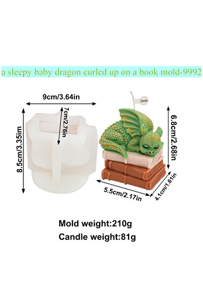 Choice baby dragon mold 02 3D Dragon Shape Candle Mold with Stacked Book Perf...