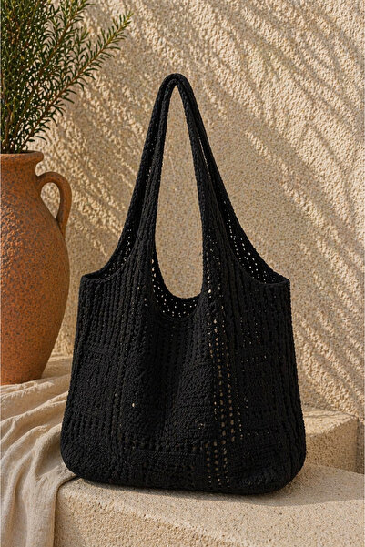 Sea Style Πλεκτή τσάντα ώμου μεγάλου όγκου με σχέδιο κροσέ
