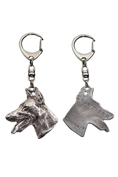 Art - Dog Dobermann, Doberman Pinscher - Silver-plated key ring with dog, han...