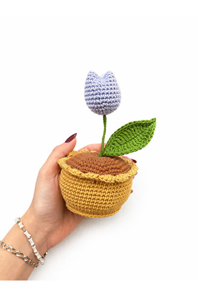 El Yapımı Amigurumi Lale Saksı – Dekoratif Mini Çiçek