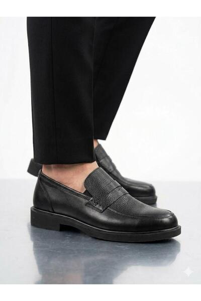 Lütfi Men's genuine leather black casual classic shoes