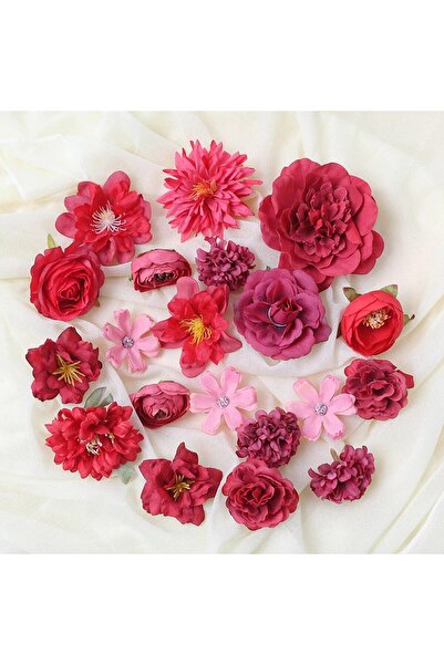 Choice 21Pcs Red Mixed Artificial Flowers Heads Silk Rose Fake Flowers for Ho...