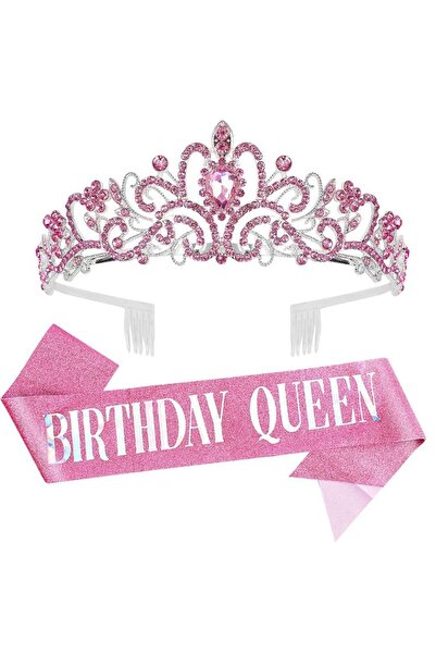 Choice7 pink 2pcs/set Bling Rhinestone Crystal Crown Tiara Birthday Girl Quee...