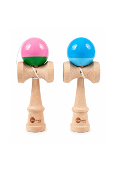 Kendama USA Lucios, 18 cm, Roz-Verde, Lemn albastru