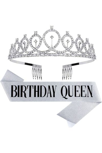 Choice4 Silver black 2pcs/set Birthday Tiara Crown Sash Women Girls Party Dec...