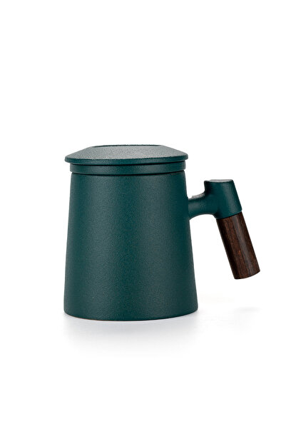 choice2 401-500ml green 3-piece set of ceramic tea cups, mugs with lids, filt...