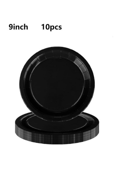 Choice 10pcs 9in Black themed plates including plates, napkins, cups, birthda...