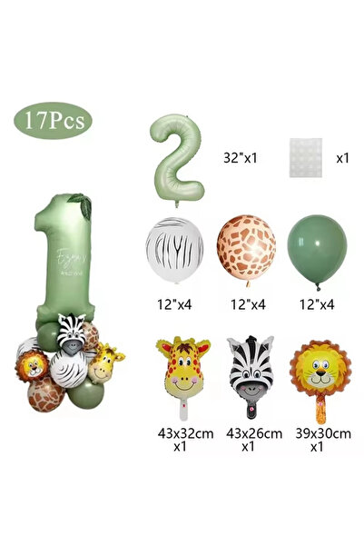 Choice3 Other Olive Green 2 Jungle Animal Birthday Balloons Sage Green Number...