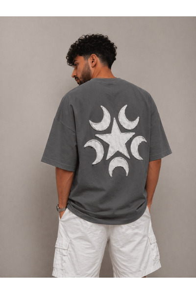 Nulivez Moon and Star Printed Oversize Unisex T-Shirt Vintage Streetwear Loos...