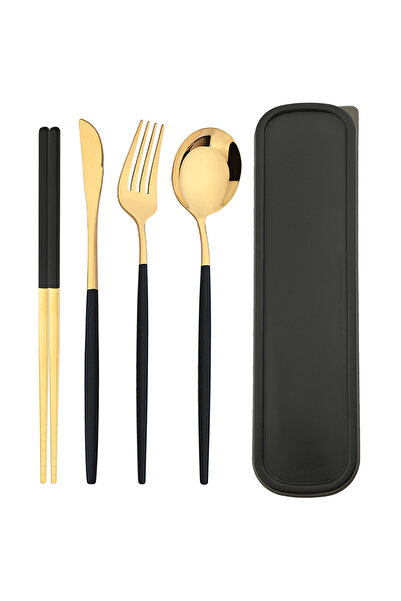 choice2 black gold 4pcs Stainless Steel Cutlery Set With Storage Box Black Go...