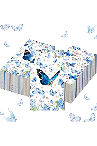 Choice1 20 قطعة مناديل ورقية زرقاء بتصميم الفراشات والزهور لتزيين طاولة الطعا...