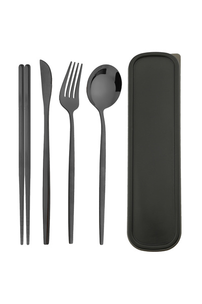 Choice4 black 4pcs Stainless Steel Cutlery Set With Storage Box Black Gold Po...