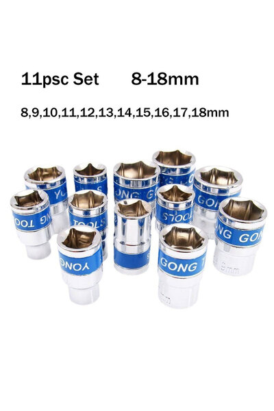 Choice 11pcs 8-18mm 8-32mm 1/2 Inch Hex Metric Short Socket CR-V Ratchet Wren...