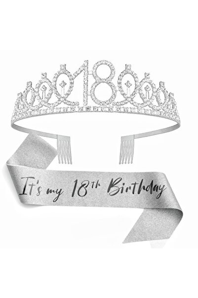 Choice1 Silver-18 Birthday Tiara Crown Sash Women Girls 13th 16th 18th 21St 3...
