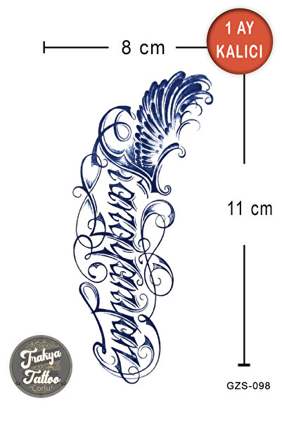Trakya Tattoo 1 Ay Kalıcı Dövme Kanatlı Yazı Geçici Dövme