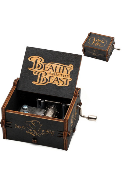 Choice black Beauty and the Beast Wooden Hand Crank Music Box Engraved Vintag...