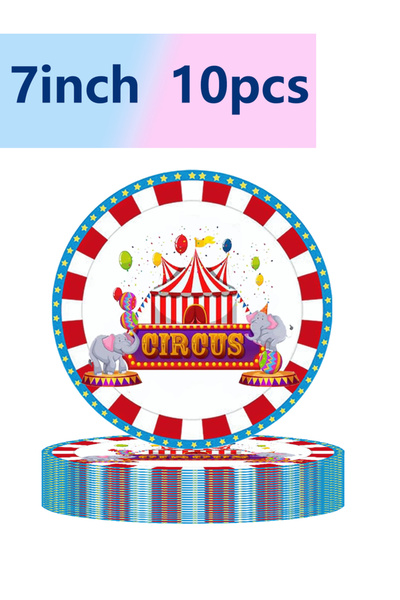 Choice1 10 قطع أطباق مقاس 7 بوصات، 10 قطع أدوات مائدة بتصميم السيرك للاحتفالا...
