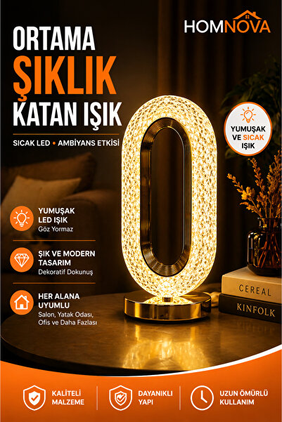 Homnova Şarjlı Oval LED Masa Lambası 3 Işık Modlu Dekoratif Gece Lambası