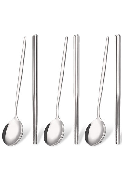 Choice1 Silver 6Pcs Korean Dinnerware Set High Quality Stainless Steel Flatwa...