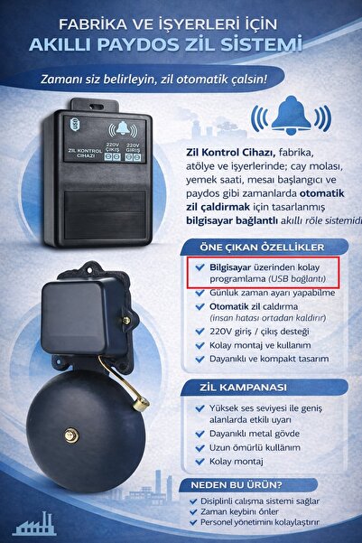 LinaS İşyeri Fabrika Paydos Mola zil otomasyonu Usb bağlantılı Zil Rölesi ve ...