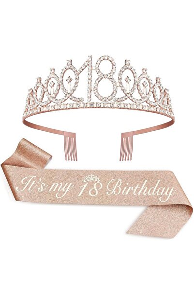 Choice9 rose gold-18 Birthday Tiara Crown Sash Women Girls 11th 12th 13th 14s...