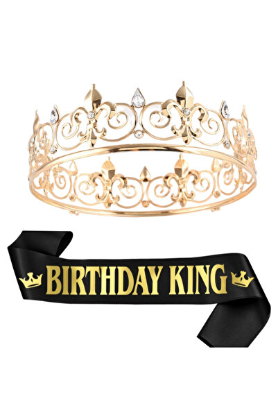 Choice Gold black Birthday King Crown Sash Ribbon, Royal Gold King Crown For ...