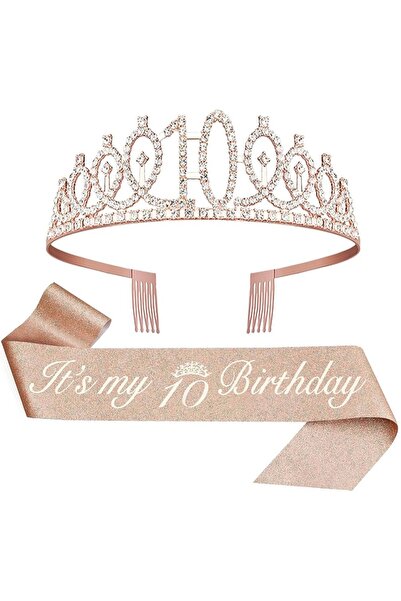Choice4 rose gold-10 Birthday Tiara Crown Sash Women Girls 3th 4th 5th 6st 7t...