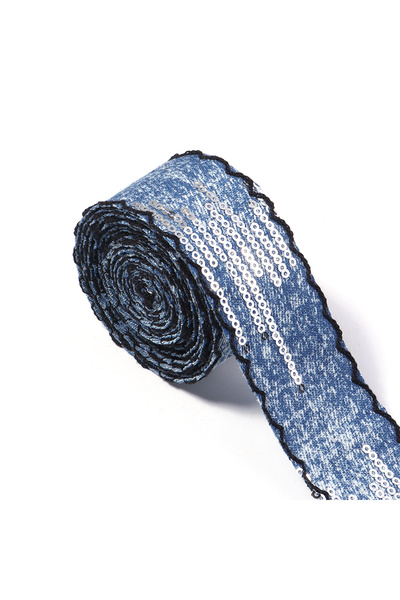 Choice5 40mm 3yards Sequins Dark Blue 25/40MM Denim Cloth Ribbon Star Stamped...