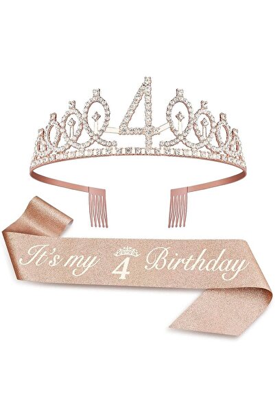 Choice6 rose gold-4 Birthday Tiara Crown Sash Women Girls 3th 4th 5th 6st 7th...