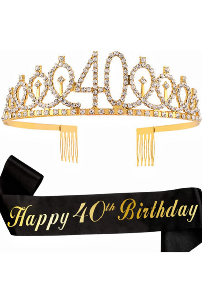 Choice7 gold-40 Birthday Tiara Crown Sash Women Girls 16Th 18th 21St 30Th 40T...