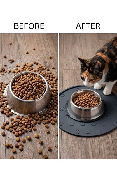 BRAVE PAWS Mama Matı Kedi & Köpek İçin | Kaymaz, Yıkanabilir, Havuzlu Mama Altlığı