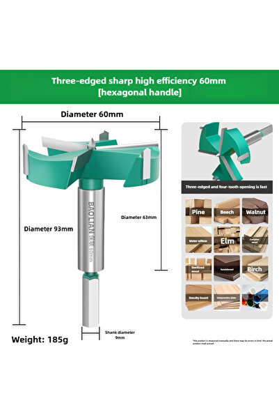 Choice4 60mm 25-60mm 3 teeth Forstner tips Woodworking tools Hole Saw Cutter ...