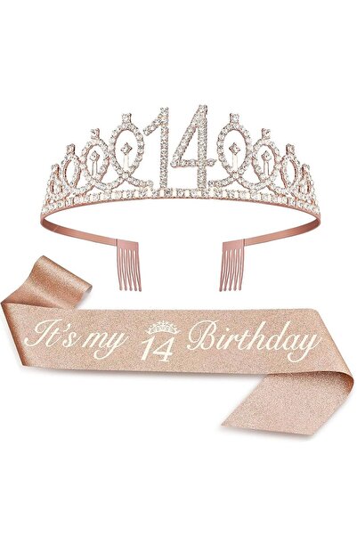Choice5 rose gold-14 Birthday Tiara Crown Sash Women Girls 11th 12th 13th 14s...