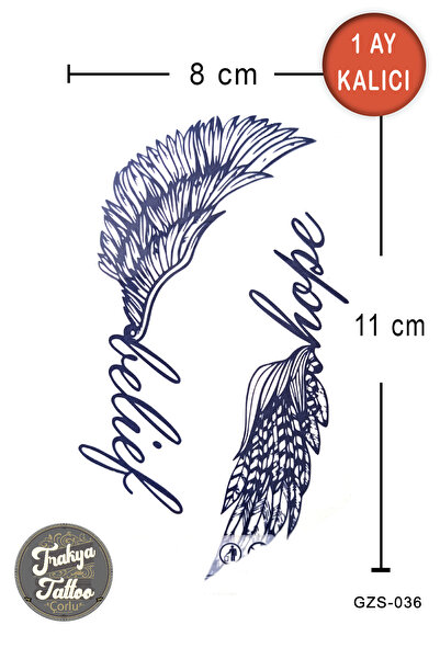 Trakya Tattoo 1 Ay Kalıcı Dövme Hope Yazılı Kanat Geçici Dövme