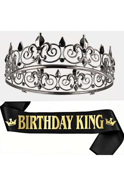 Choice3 black-set Birthday King Crown Sash Ribbon, Royal Gold King Crown For ...