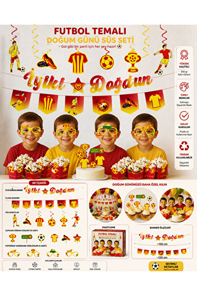Ege Pastacılık Futbol Temalı Doğum Günü Süsleri Seti | İyiki Doğdun Banner Fl...