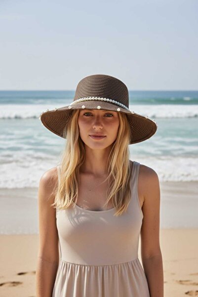 Aware Time Γυναικείο Ψάθινο Καπέλο Φέρουτζ με Πέρλες