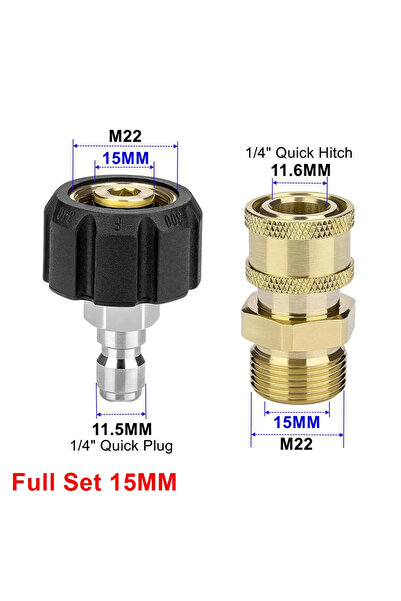 Choice1 M22-15MM Pressure Washer Adapter Set M22-14mm/15mm to 1/4", Quick Rel...