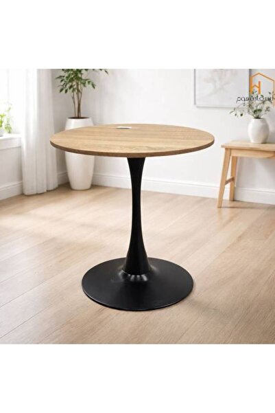 Al Saadah Home Single Round Service Table-Wood with Iron-60*60*74 cm