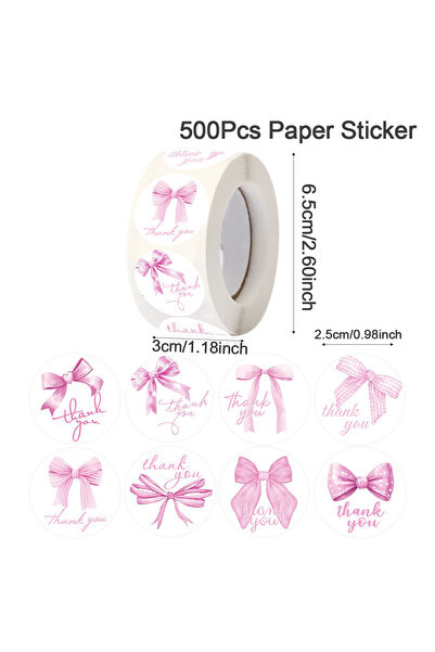 Choice as shown 313 500pcs Pink Bow Round Stickers Cartoon Thank You Stickers...