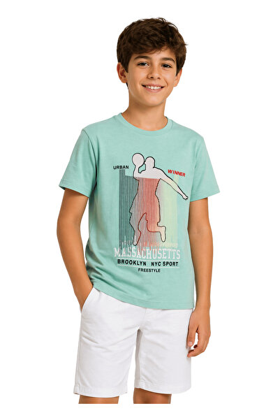 onymino Boy's Printed Mint T-Shirt 100% Cotton